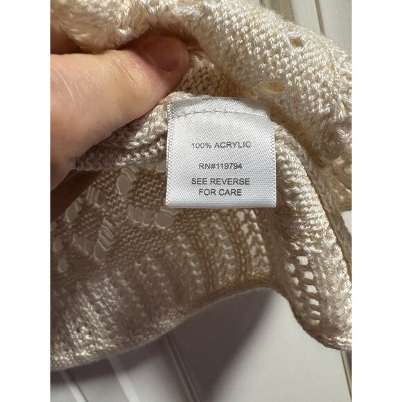 World Unity Cardigan Womens Medium Cream Crochet Short Sleeve Cropped Cover-up - Picture 3 of 4